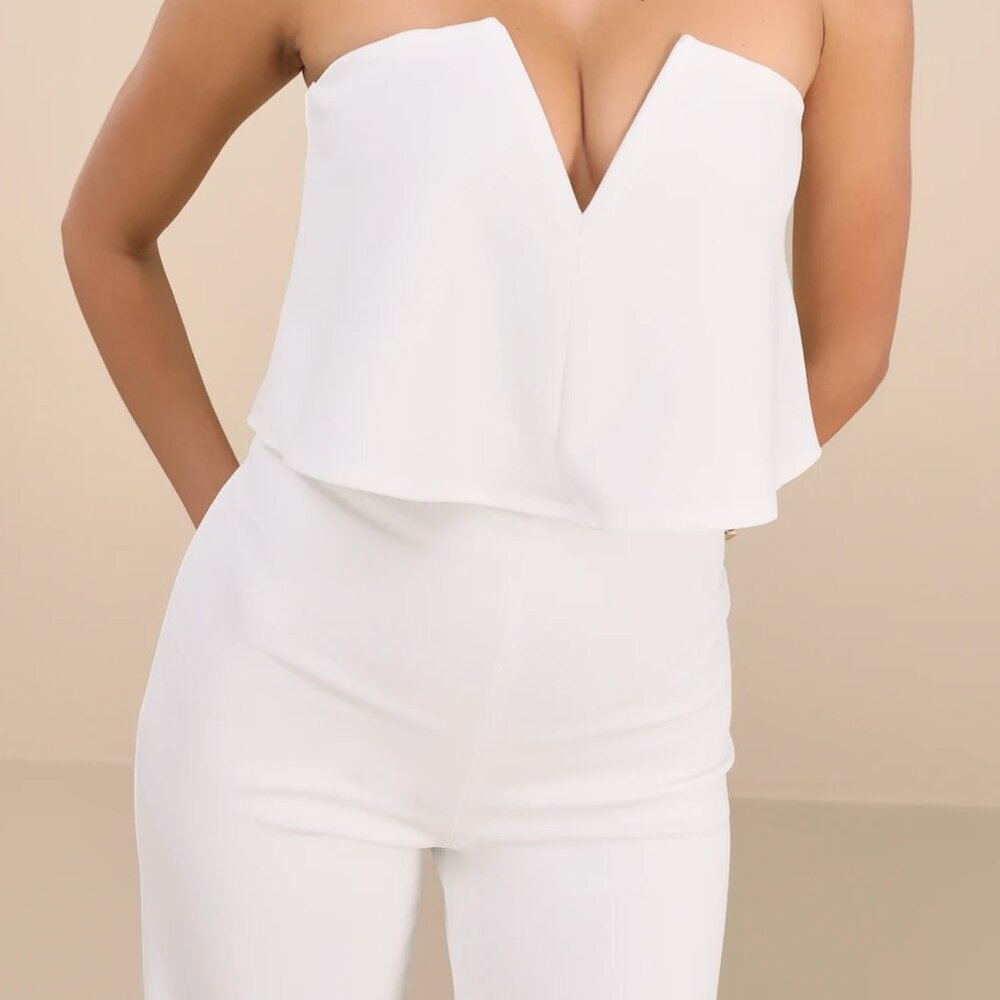 Lulus Power of Love White Strapless Jumpsuit Size Medium Brand New
